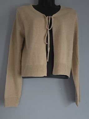 IJoah Beige Open-Knit Tie-Front Cropped Cardigan Size M